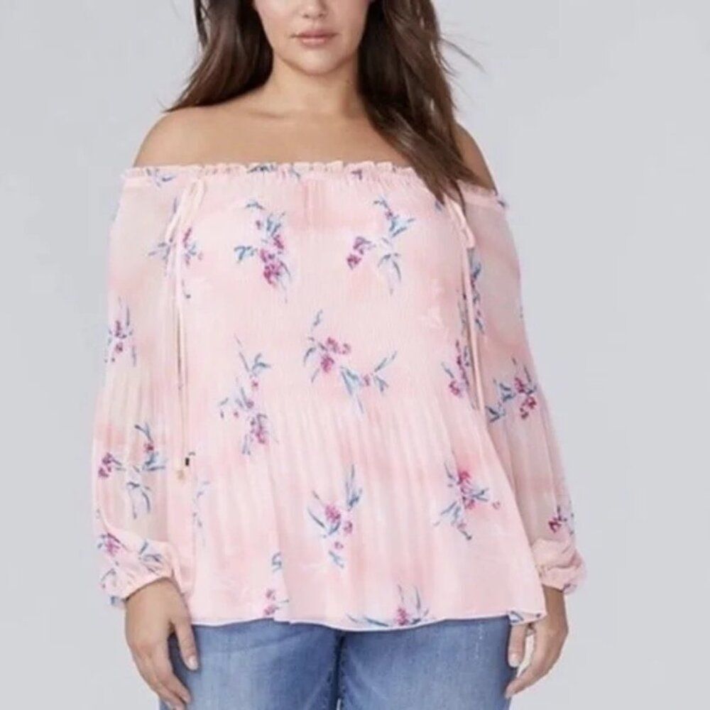 ⭐️Lane Bryant Floral Off Shoulder Accordion Pleated Top